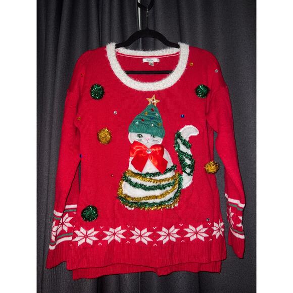Ugly Christmas Sweater Xmas Size Medium Cat - Picture 1 of 3